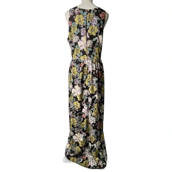 LOFT Black Floral Sleeveless Maxi Dress with Side Slits Size 14 - Picture 6 of 15